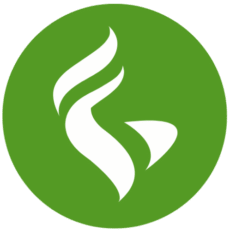 Logotipo curvo branco com as letras V, E e F estilizadas em fundo verde.